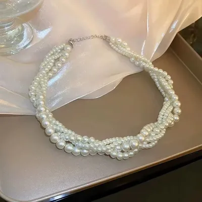Sparkly Crystal Round Pearl Layered Necklace